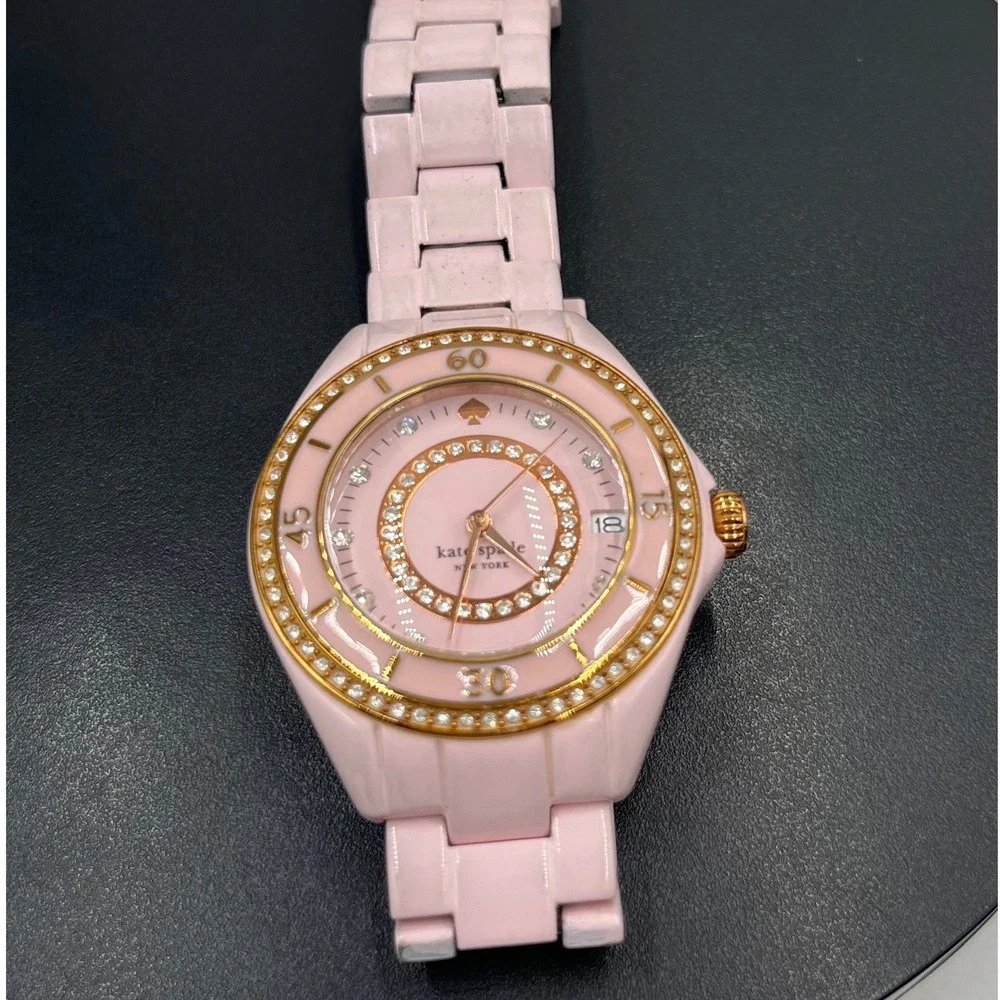 Kate Spade New York Pink Seaport Grand Crystal Enamel Bracelet Watch (38mm)